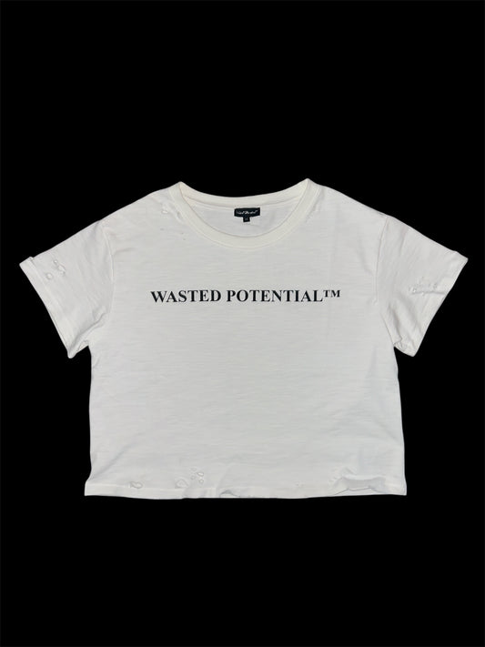 Cropped Distressed Logo Tee