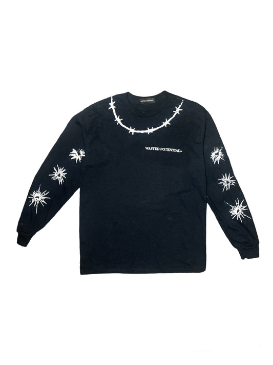 WASTED POTENTIAL Barbed-Wire Long Sleeve Noir Tee